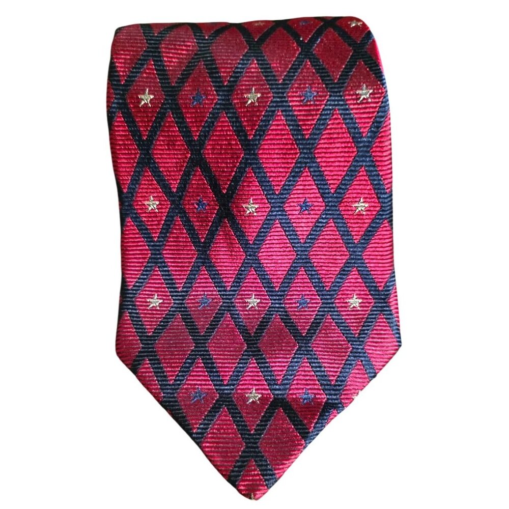 Vintage Repp Necktie Tommy Hilfiger Silk Red &‎ Black Diamond Star Men
